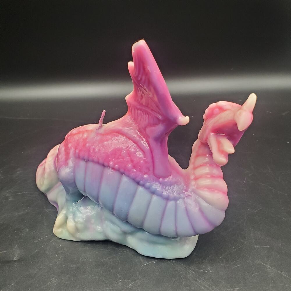 VTG Hand Poured Dragon Candle Fantasy Wax Sculpture Pink Purple Dragon Figure